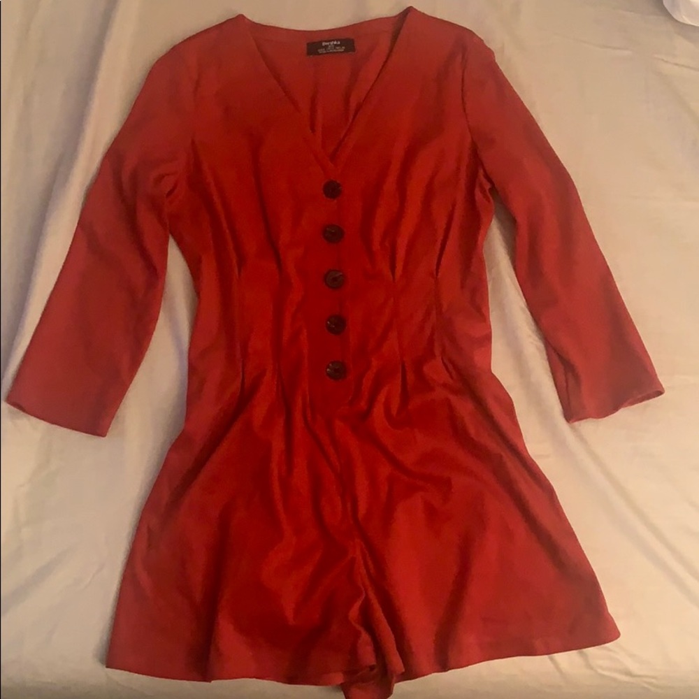 Bershka Red Long Sleeve Short Romper